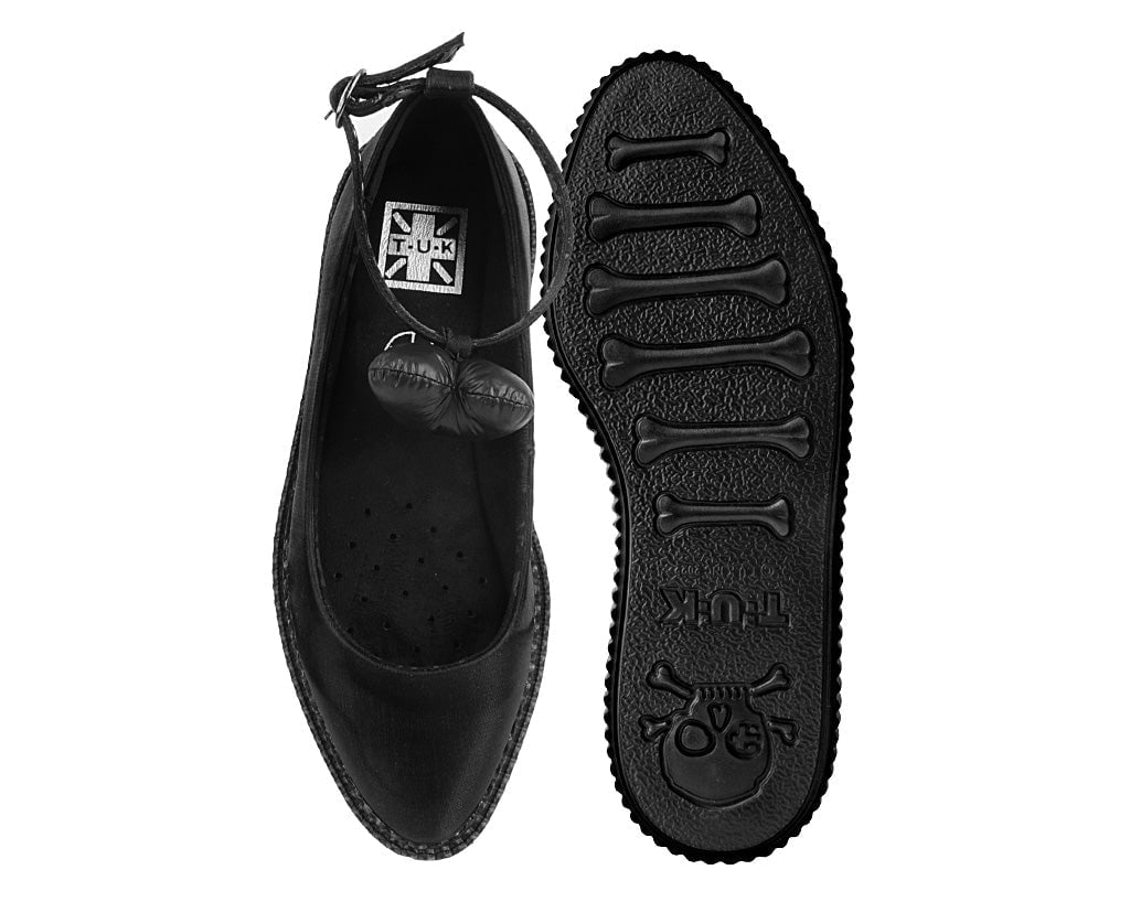 A3212L Black Silk Heart Pointed Ballet Creeper