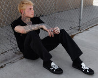A3352 Black Skull Canvas Slip-On Sneaker