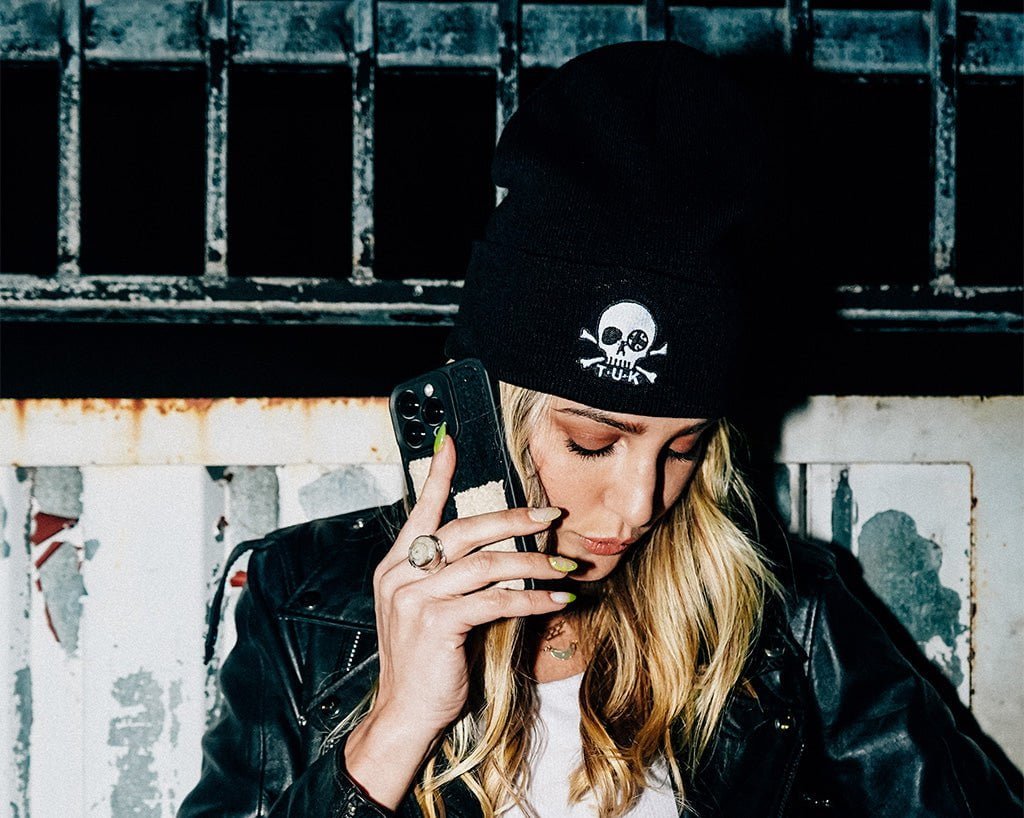 HT03-OS Black Skull Embroidery Beanie HT03-OS
