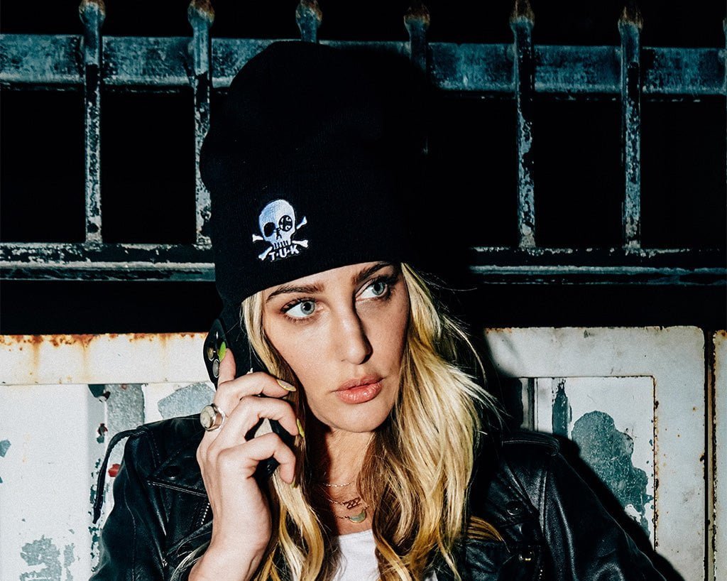 HT03-OS Black Skull Embroidery Beanie HT03-OS