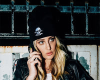 HT03-OS Black Skull Embroidery Beanie HT03-OS