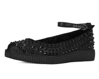 A9666L Black Spiked Pointed Ballet Ankle Strap Creeper