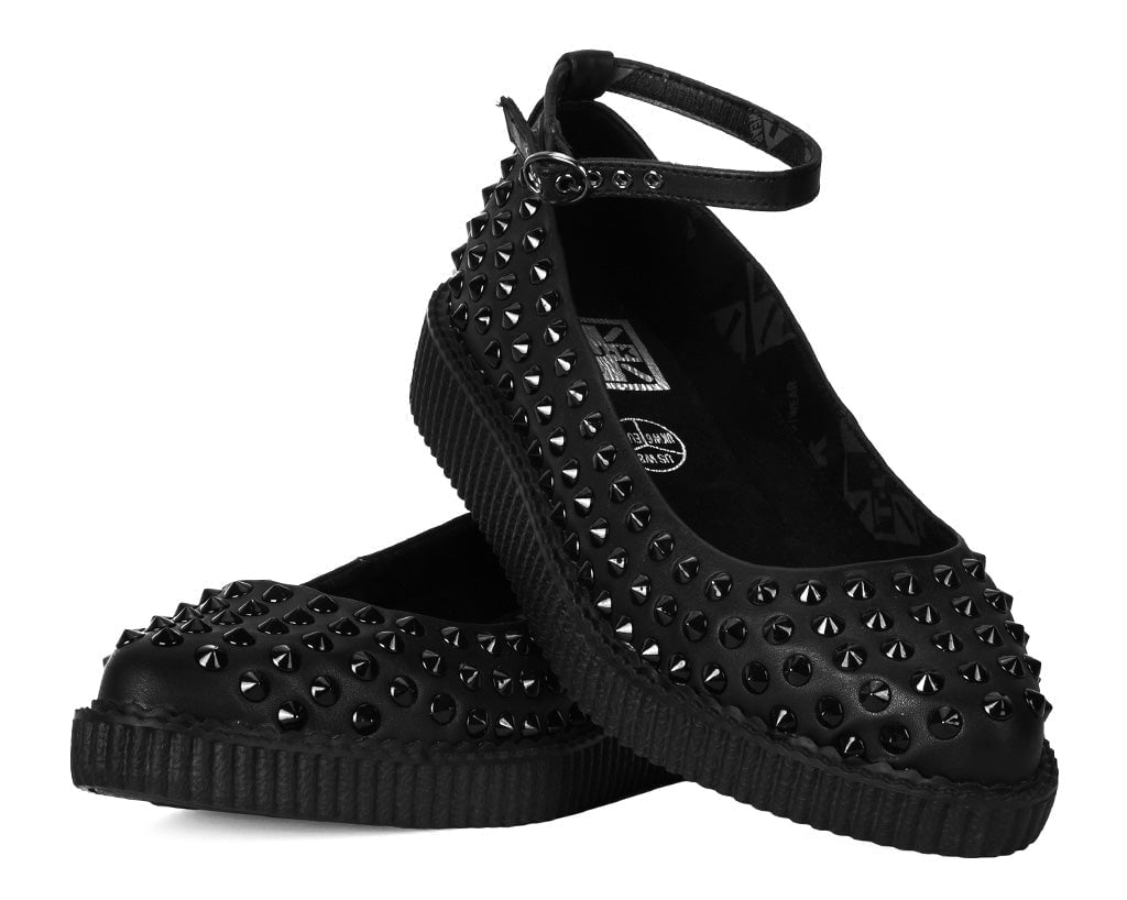 A9666L Black Spiked Pointed Ballet Ankle Strap Creeper