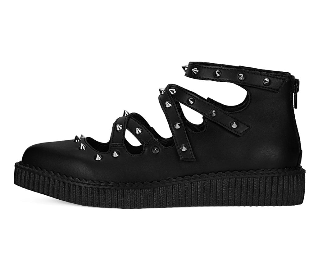 A3421L Black Studded Cross Strap Mary Jane