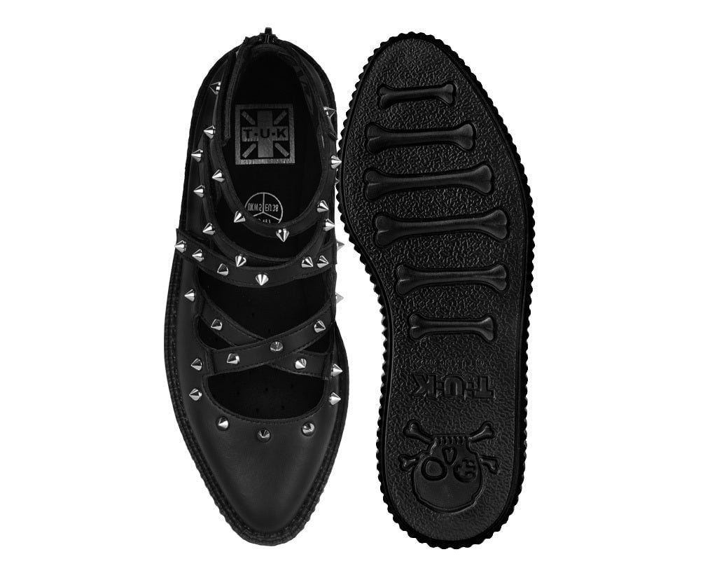 A3421L Black Studded Cross Strap Mary Jane
