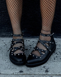 A3421L Black Studded Cross Strap Mary Jane