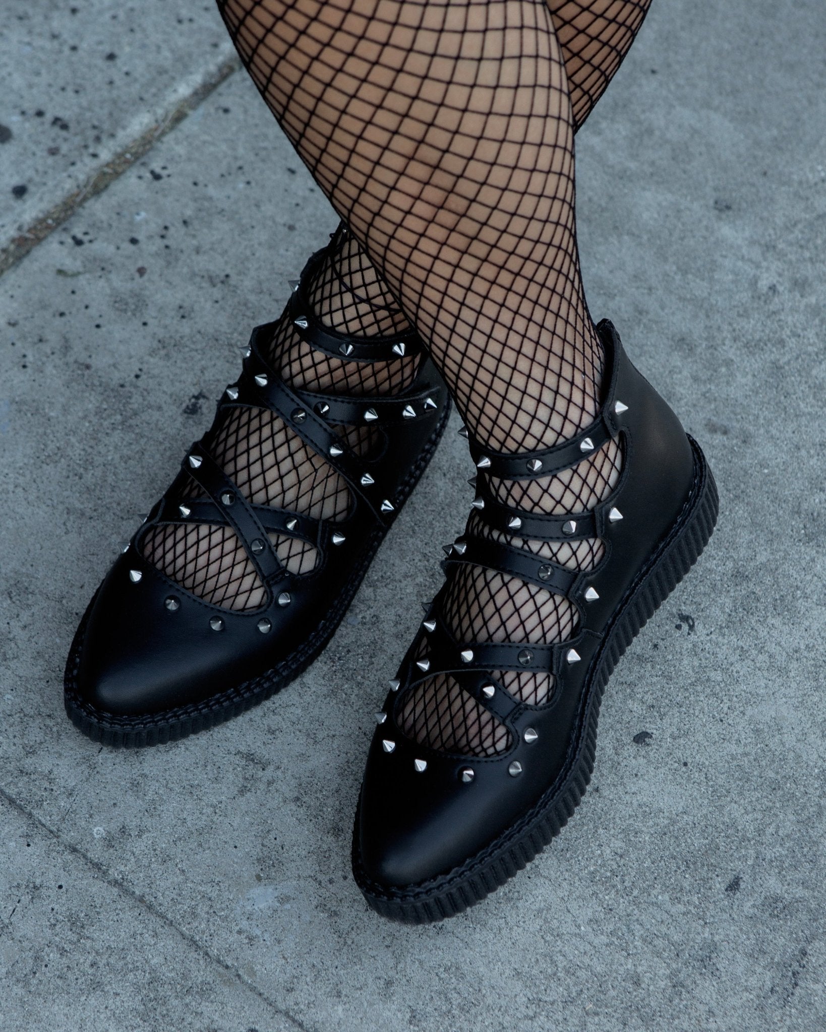 A3421L Black Studded Cross Strap Mary Jane