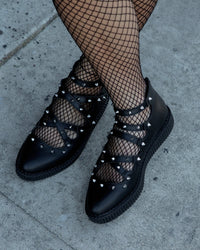 A3421L Black Studded Cross Strap Mary Jane