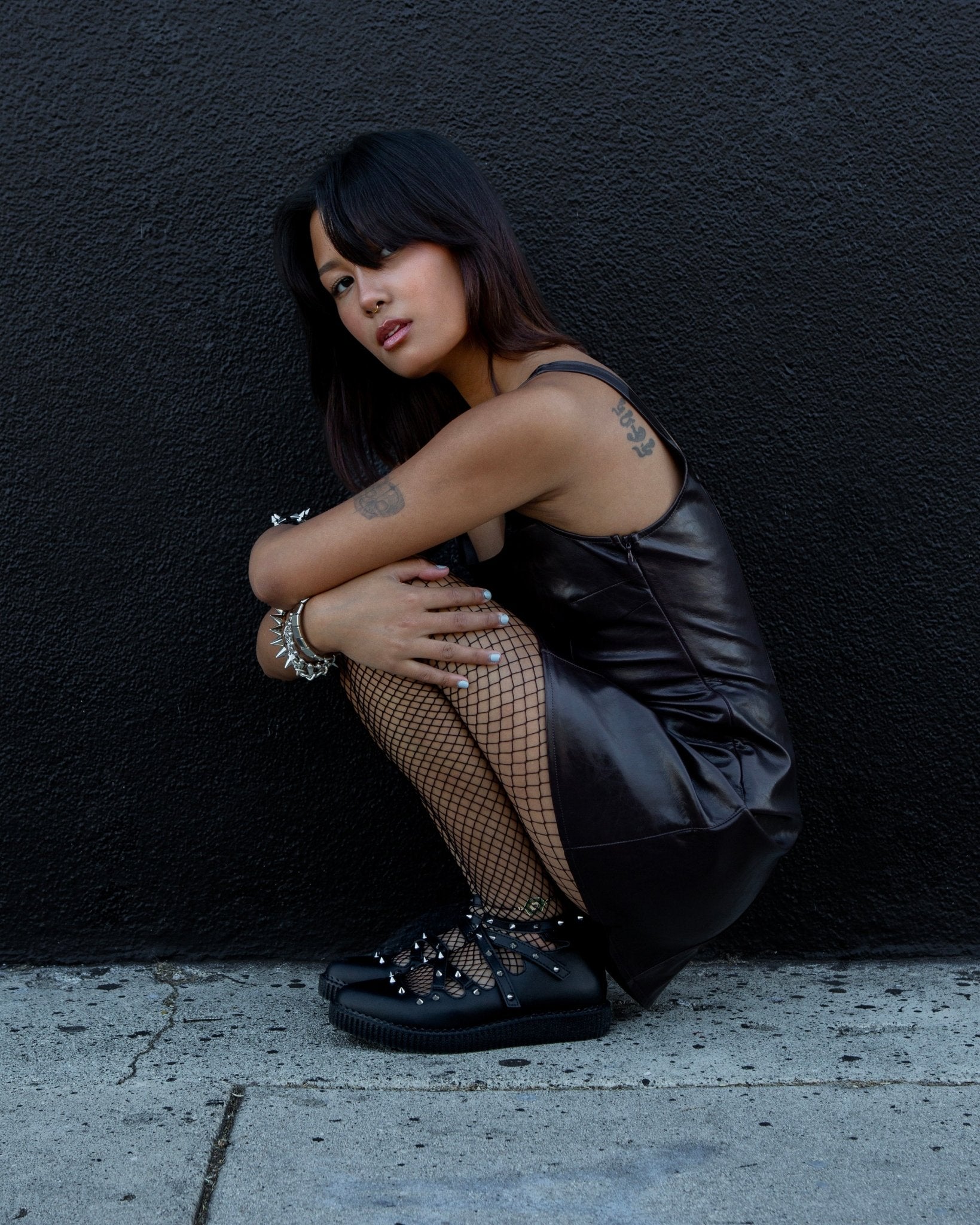 A3421L Black Studded Cross Strap Mary Jane