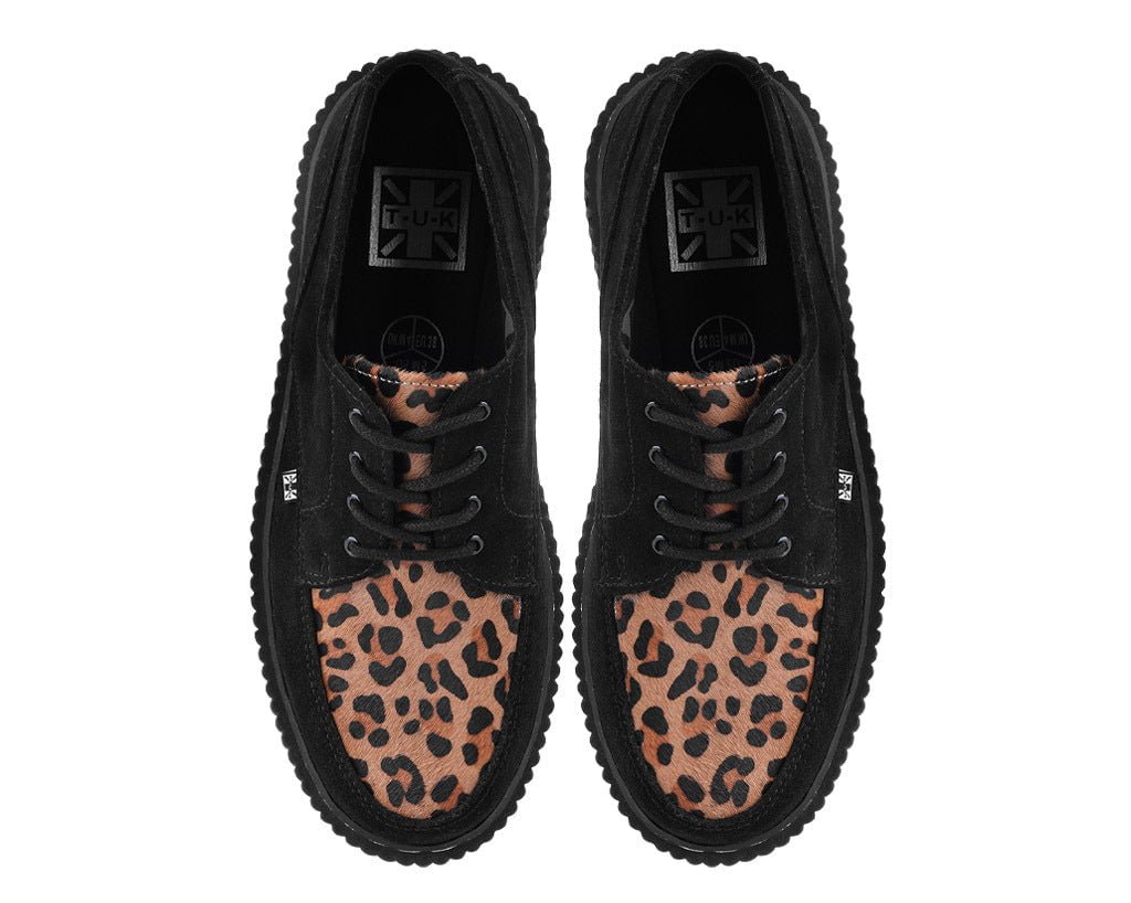 G3452 Black Suede Brown Leopard Hair Vintage Creeper