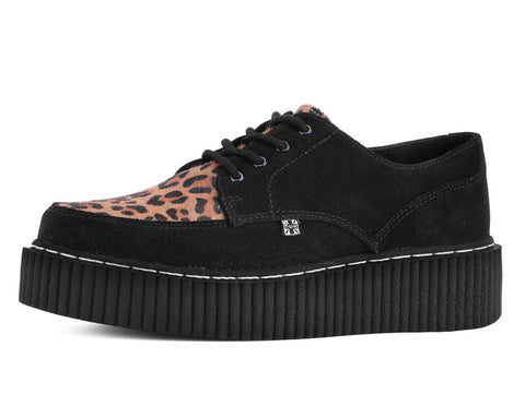 G3452 Black Suede Brown Leopard Hair Vintage Creeper
