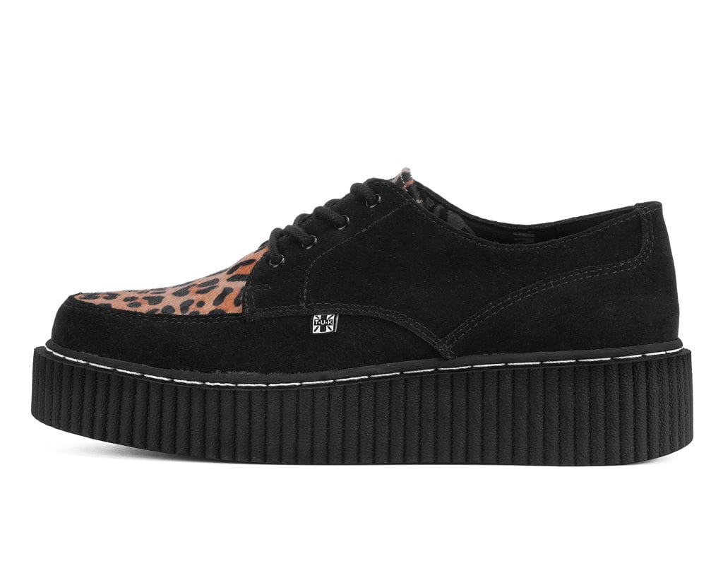G3452 Black Suede Brown Leopard Hair Vintage Creeper