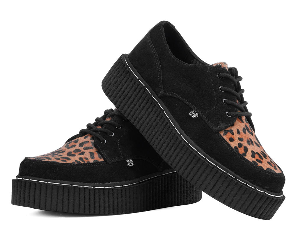 G3452 Black Suede Brown Leopard Hair Vintage Creeper G3452-03