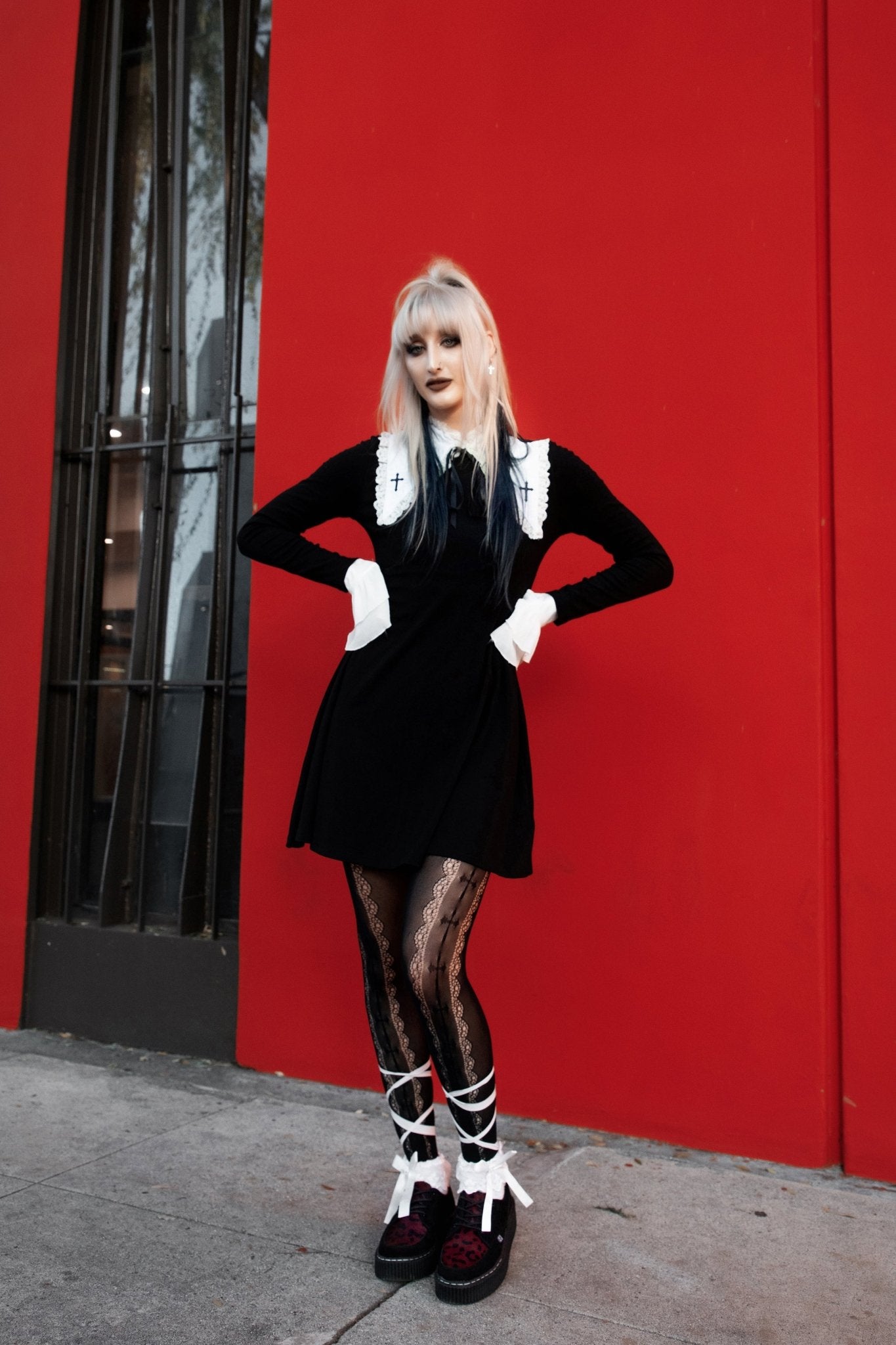 G3453 Black Suede Burgundy Leopard Hair Vintage Creeper