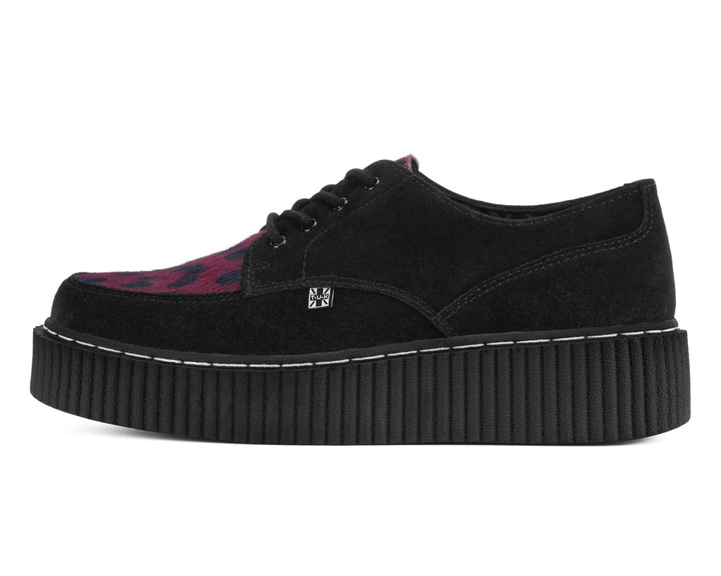G3453 Black Suede Burgundy Leopard Hair Vintage Creeper
