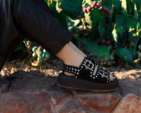 V3343L Black Suede Flat Stud Viva Mondo Sandal