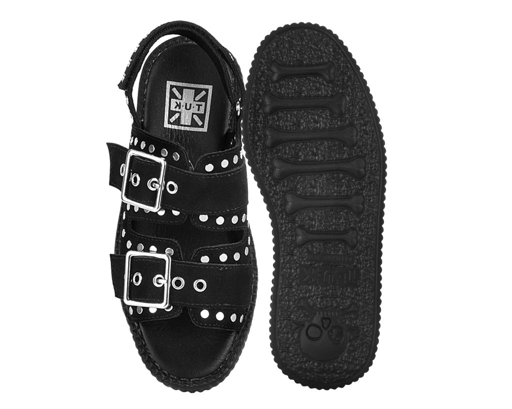 V3343L Black Suede Flat Stud Viva Mondo Sandal