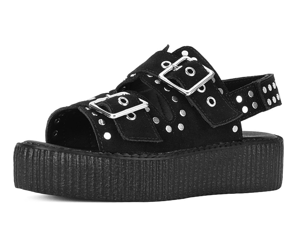 V3343L Black Suede Flat Stud Viva Mondo Sandal