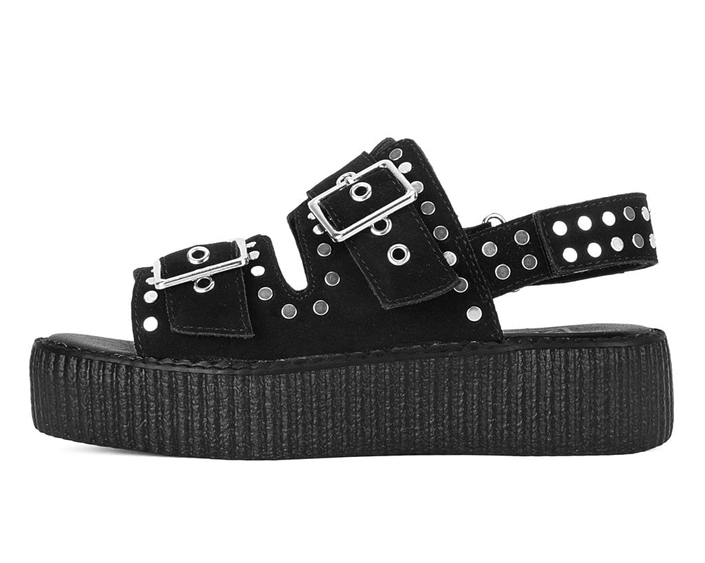 V3343L Black Suede Flat Stud Viva Mondo Sandal