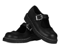 T2358 Black Suede Flower Buckle Mary Jane