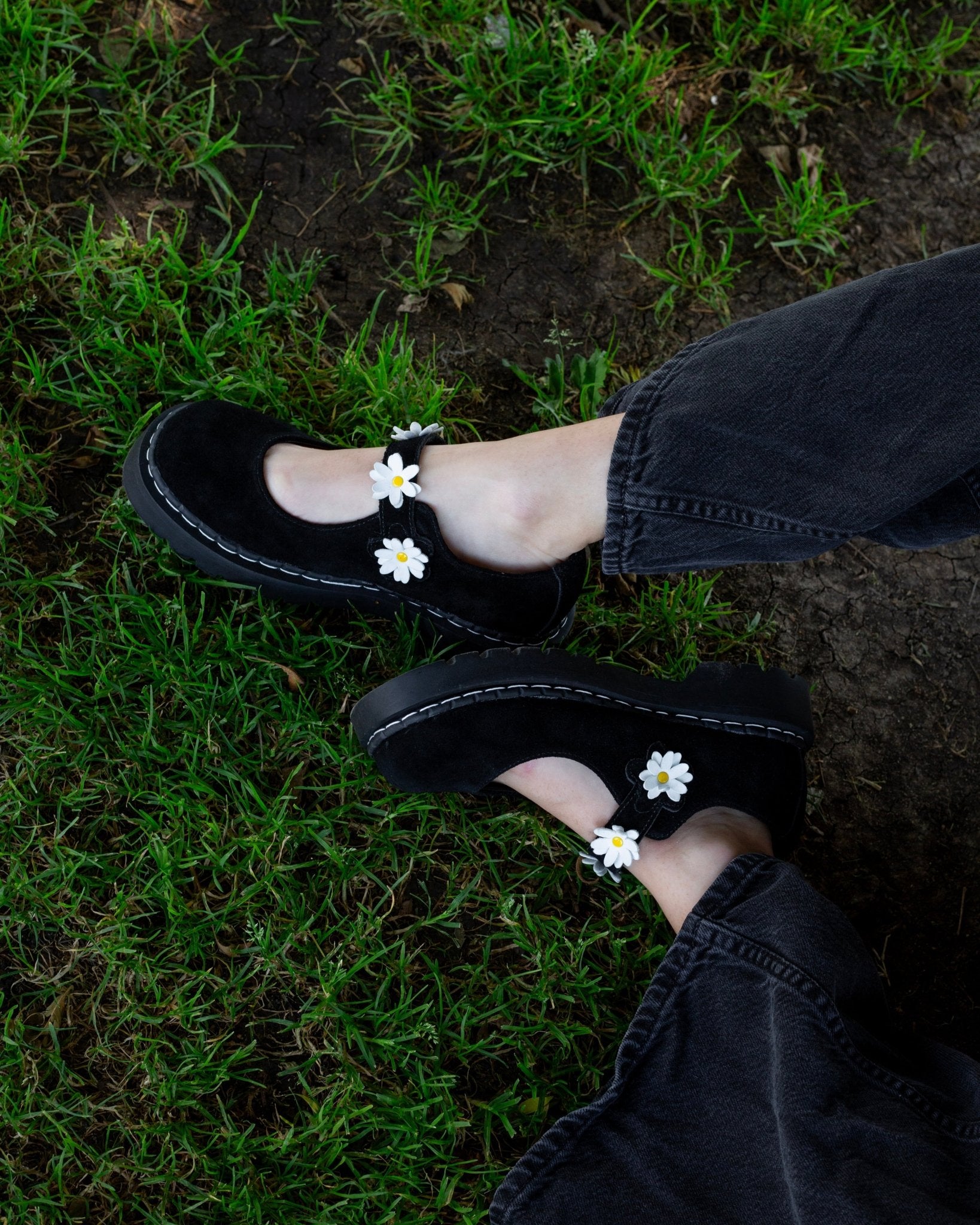 Black Suede Flower Mary Jane - T.U.K.T2376-05