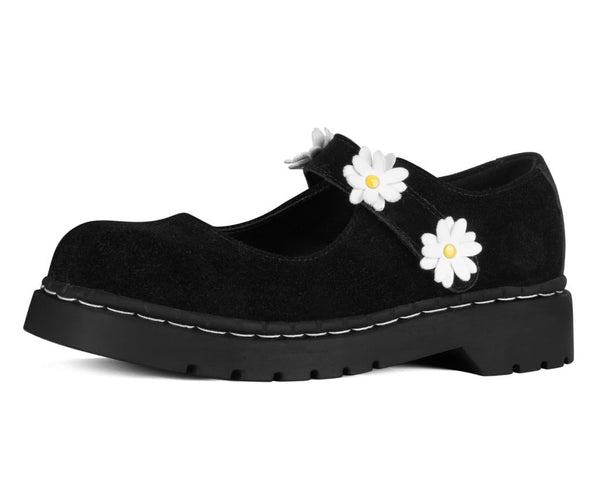 「mary」 black-suede-flower-mary-jane-
