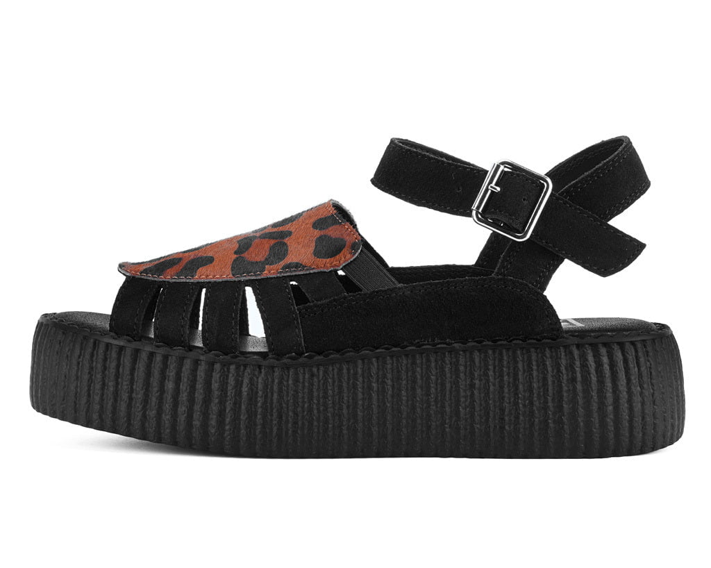 V3463L Black Suede Leopard Front Viva Mondo Sandal