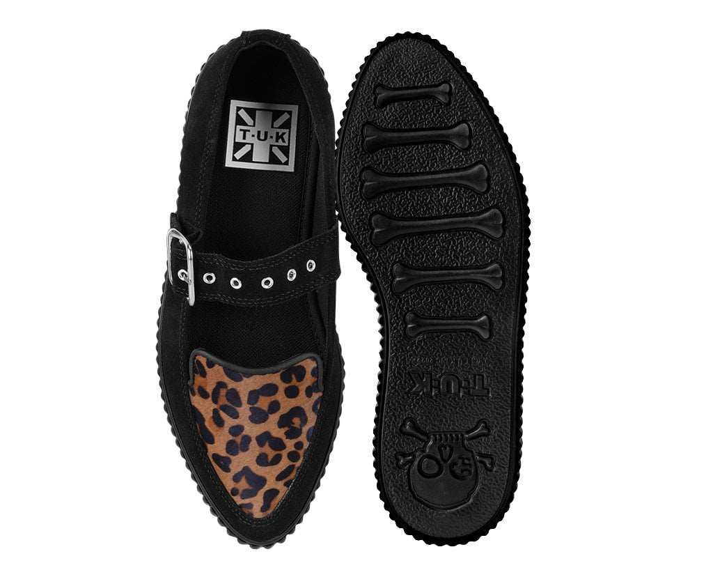 Black Suede Leopard Pointed Mary Jane Creeper Sneaker - T.U.K.A3523L-05