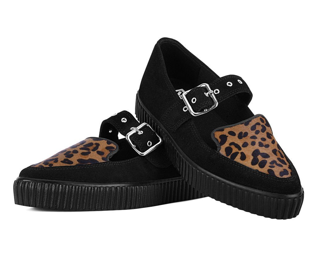 Black Suede Leopard Pointed Mary Jane Creeper Sneaker - T.U.K.A3523L-05