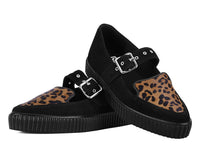 Black Suede Leopard Pointed Mary Jane Creeper Sneaker - T.U.K.A3523L-05