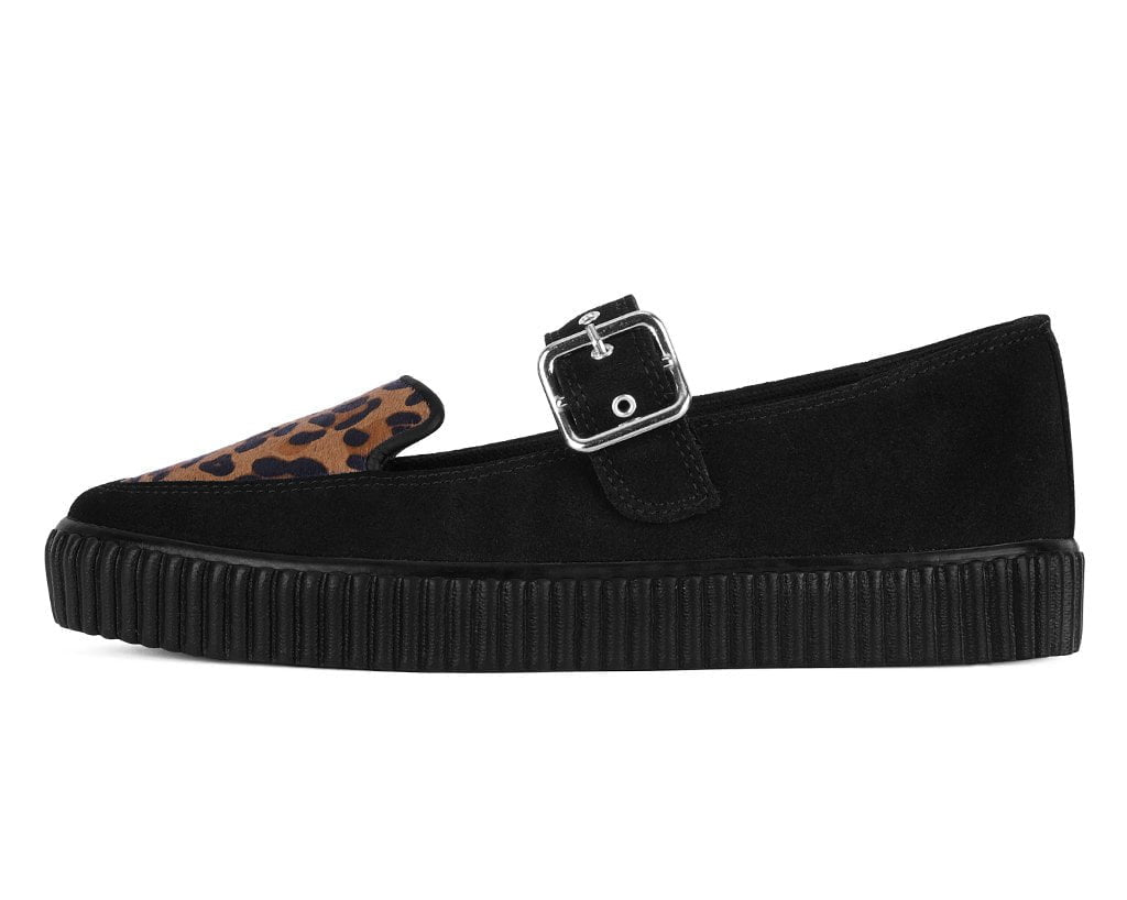 Black Suede Leopard Pointed Mary Jane Creeper Sneaker - T.U.K.A3523L-05