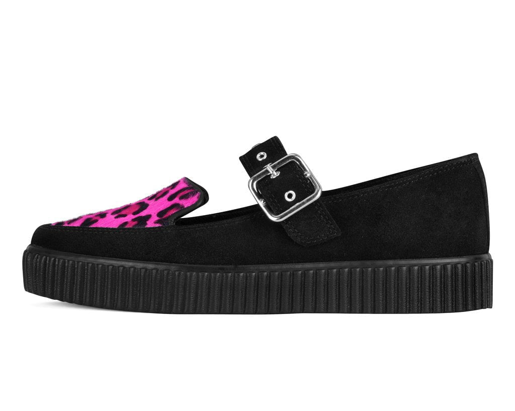 Black Suede Pink Leopard Mary Jane Creeper Sneaker - T.U.K.A3524L-05