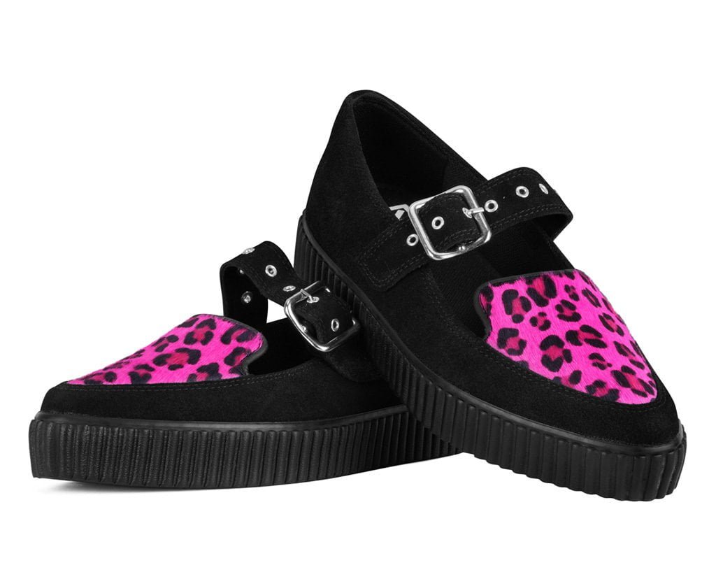 Black Suede Pink Leopard Mary Jane Creeper Sneaker - T.U.K.A3524L-05