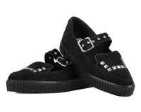 Black Suede Studded Pointed Mary Jane Creeper Sneaker - T.U.K.A3522L-05