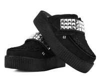V3476L Black Suede Studded Strap Creeper Mule