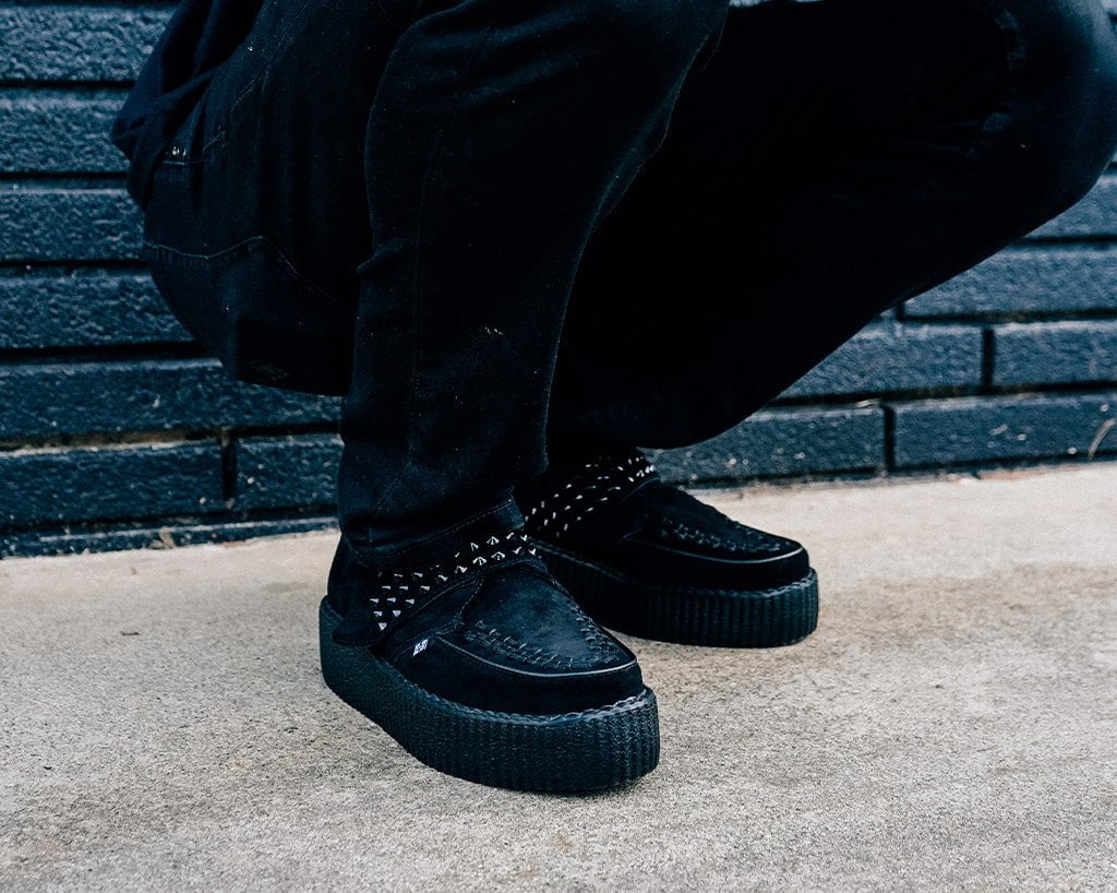 Black Suede Studded Strap Viva Mondo Creeper - T.U.K.V3262-03