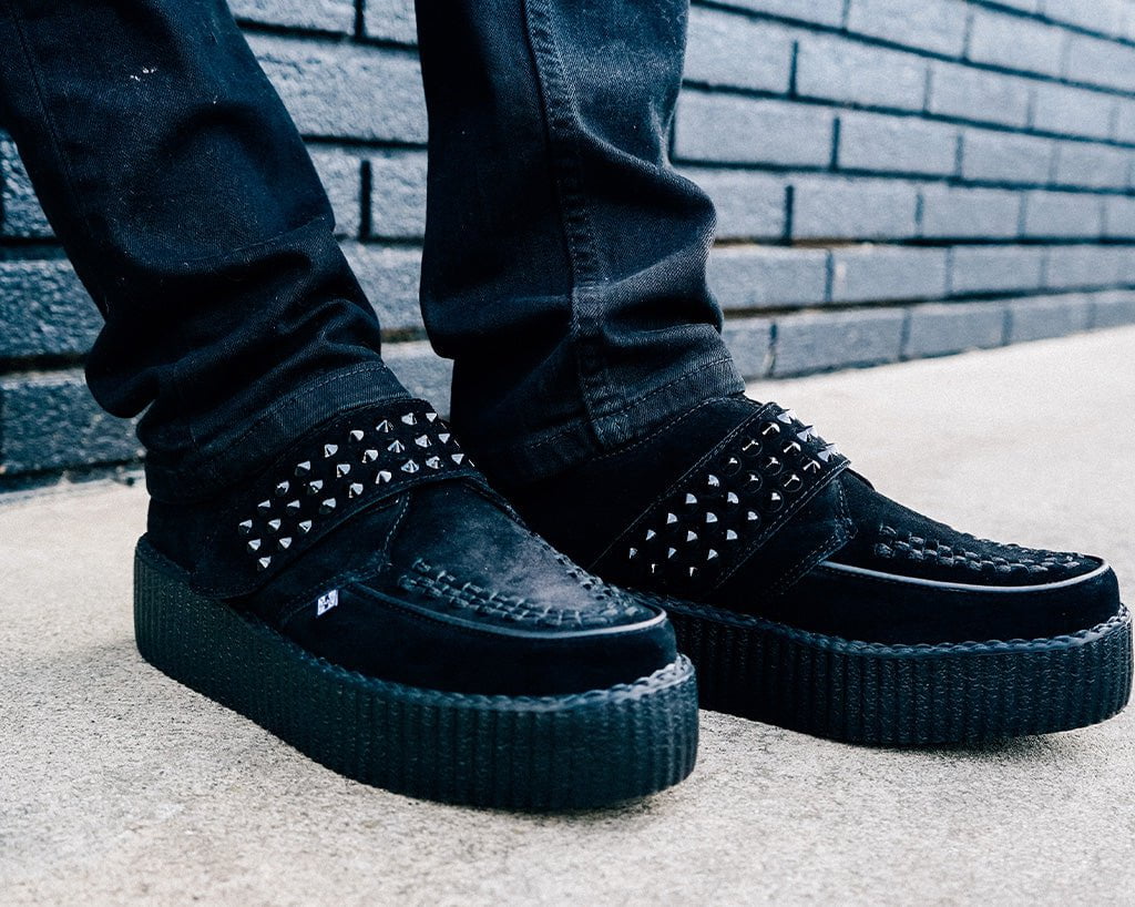 Black Suede Studded Strap Viva Mondo Creeper - T.U.K.V3262-03
