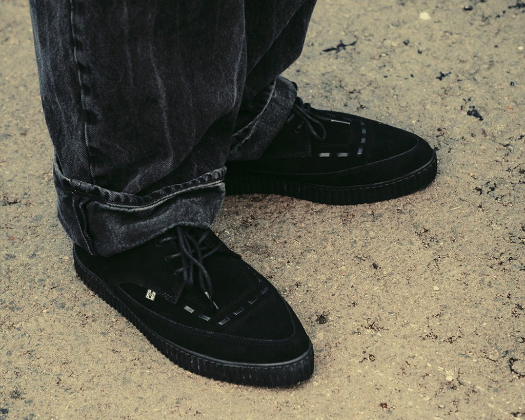 Black Suede Tie Pointed Lace Up EZC - T.U.K.A3263-03