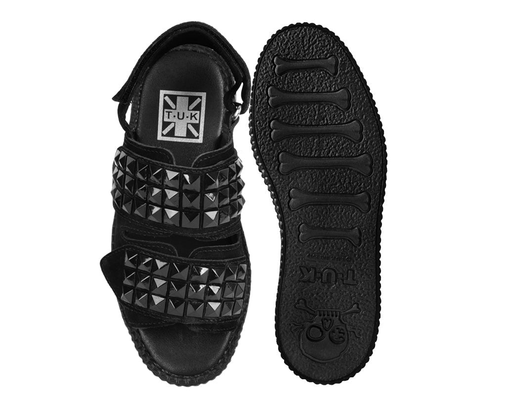 V3254L Black Suede Velcro Studded Sandal