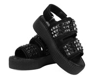V3254L Black Suede Velcro Studded Sandal