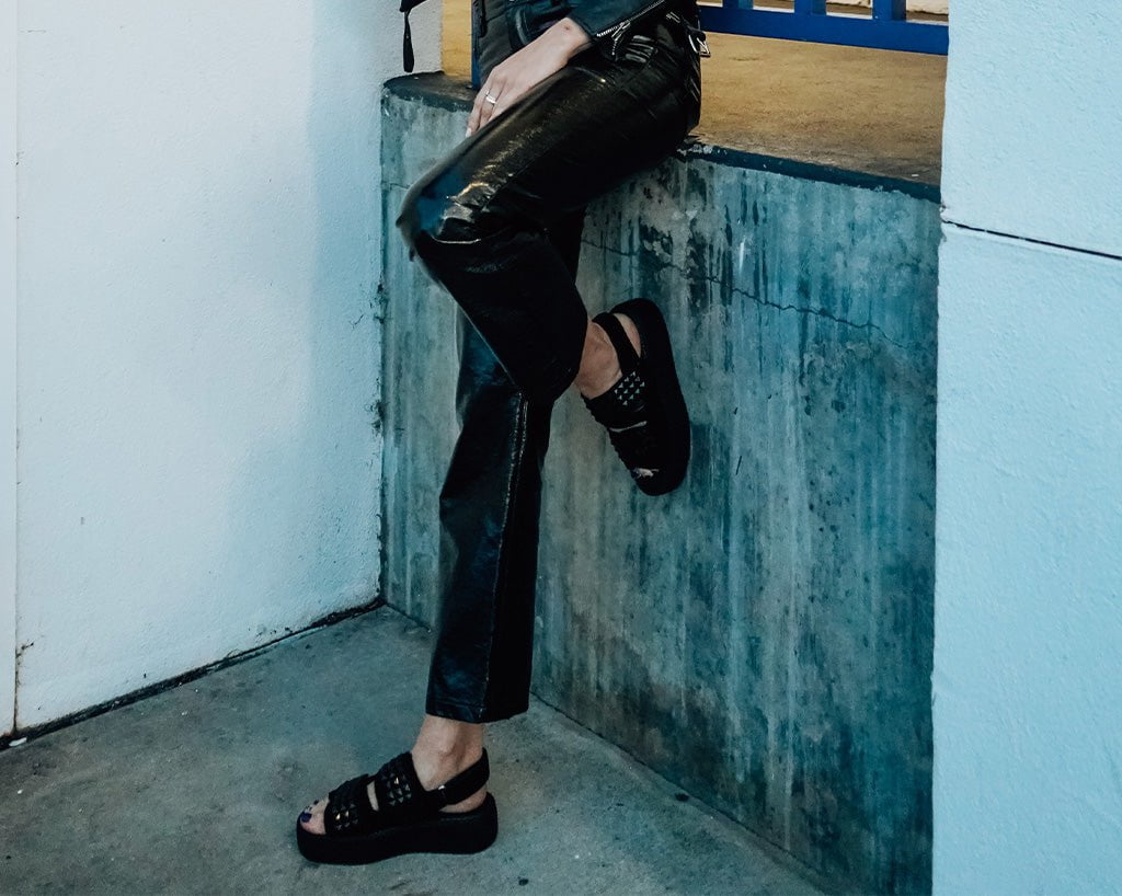 V3254L Black Suede Velcro Studded Sandal
