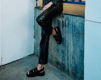 V3254L Black Suede Velcro Studded Sandal