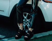 V3254L Black Suede Velcro Studded Sandal