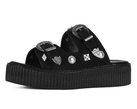 Black Suede Western 2 Strap Viva Mondo Sandal - T.U.K.V3495L-05