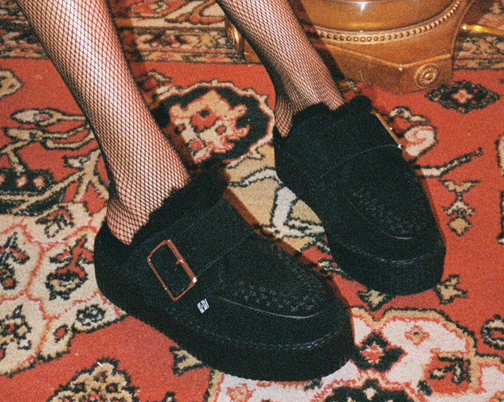 V3235L Black Suede Wool Creeper Mule