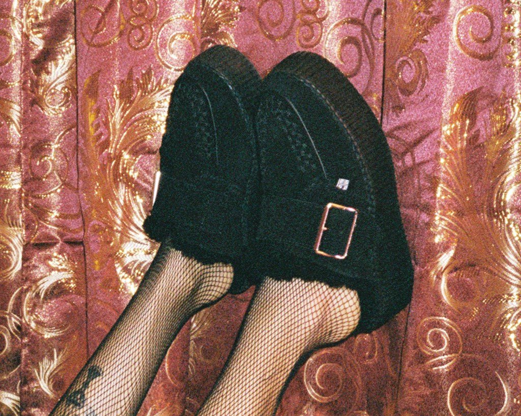 V3235L Black Suede Wool Creeper Mule