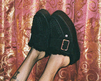 V3235L Black Suede Wool Creeper Mule