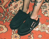 V3235L Black Suede Wool Creeper Mule