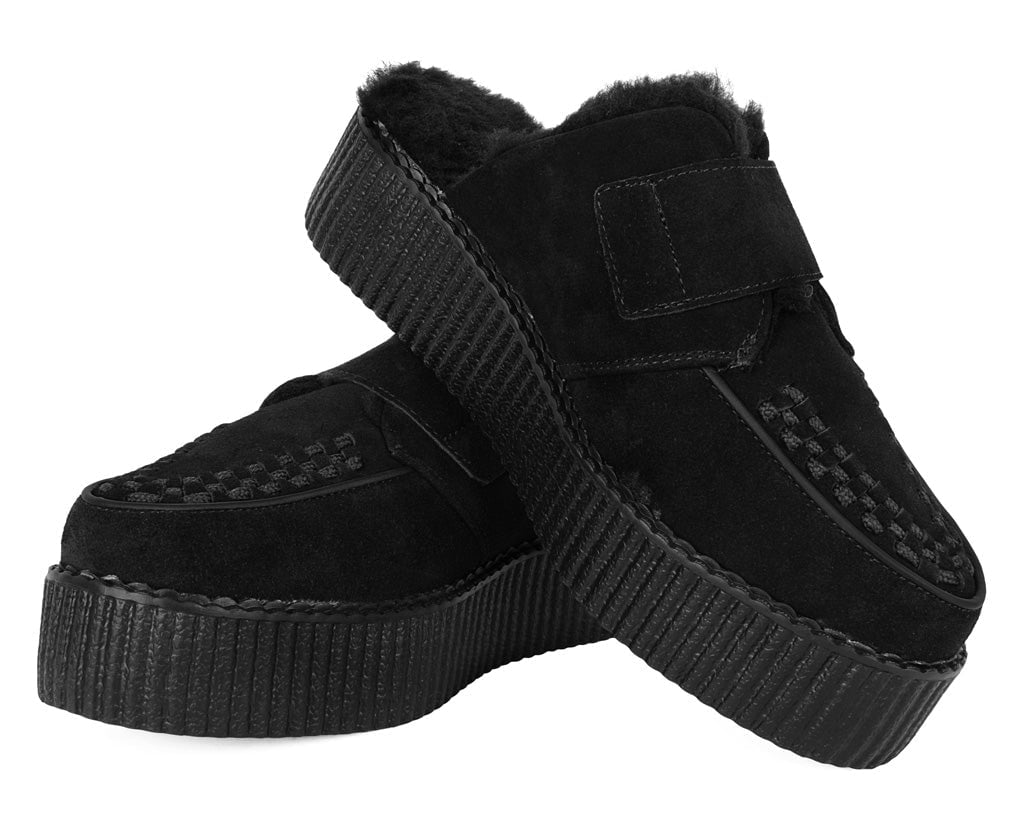 V3235L Black Suede Wool Creeper Mule