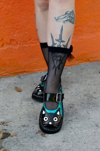 Black & Teal Vinyl Glitter Kitty Mary Jane - T.U.K.T2379-05